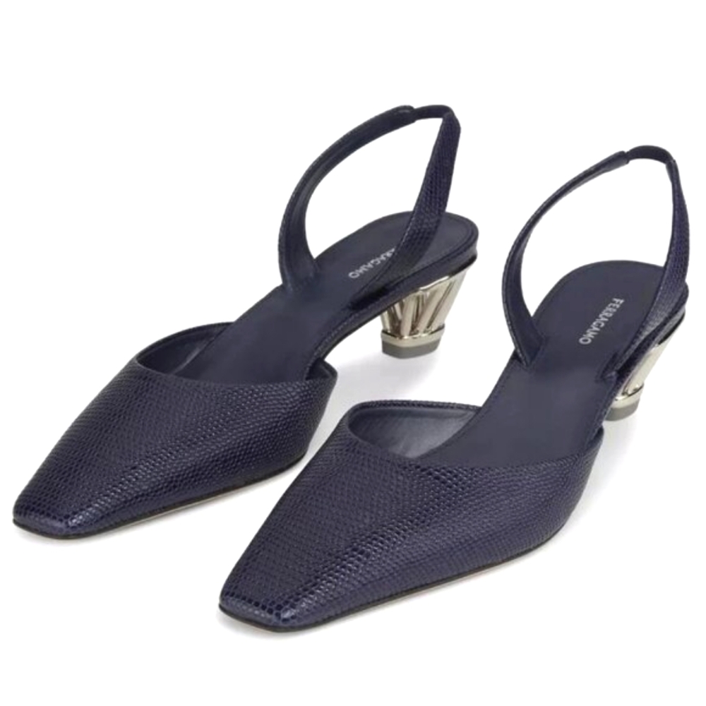 NIB$1108 Salvatore Ferragamo Alyssa 40MM Leather Slingback Cage Heel Pumps 7.5 C